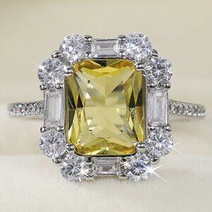 🔥Radiant Yellow Zircon Sumptuous Silver Luxury Rings Women, K924
